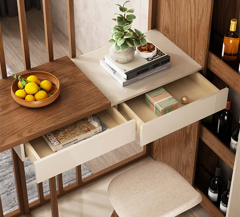 Walnut Off-White Retractable Bar Table - Modern Minimalist