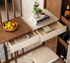 Walnut Off-White Retractable Bar Table - Modern Minimalist