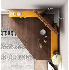 Walnut + Orange Vanity Table with 3-Panel Lighted Mirror