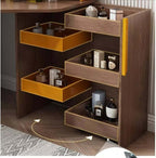 Walnut + Orange Vanity Table with 3-Panel Lighted Mirror