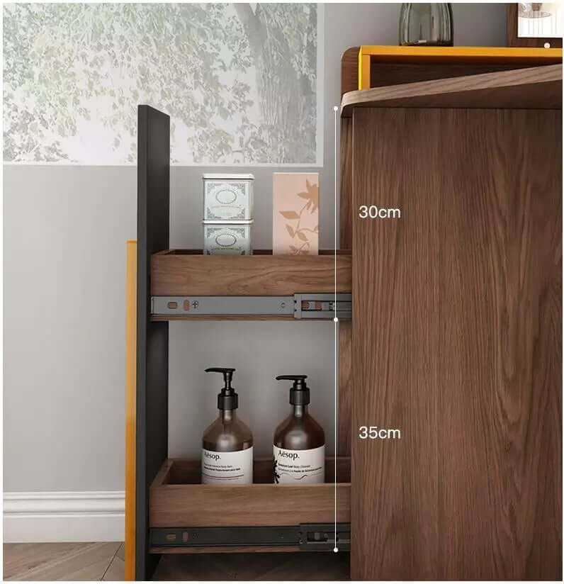 Walnut + Orange Vanity Table with 3-Panel Lighted Mirror