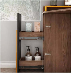 Walnut + Orange Vanity Table with 3-Panel Lighted Mirror