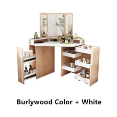 Walnut + Orange Vanity Table with 3-Panel Lighted Mirror