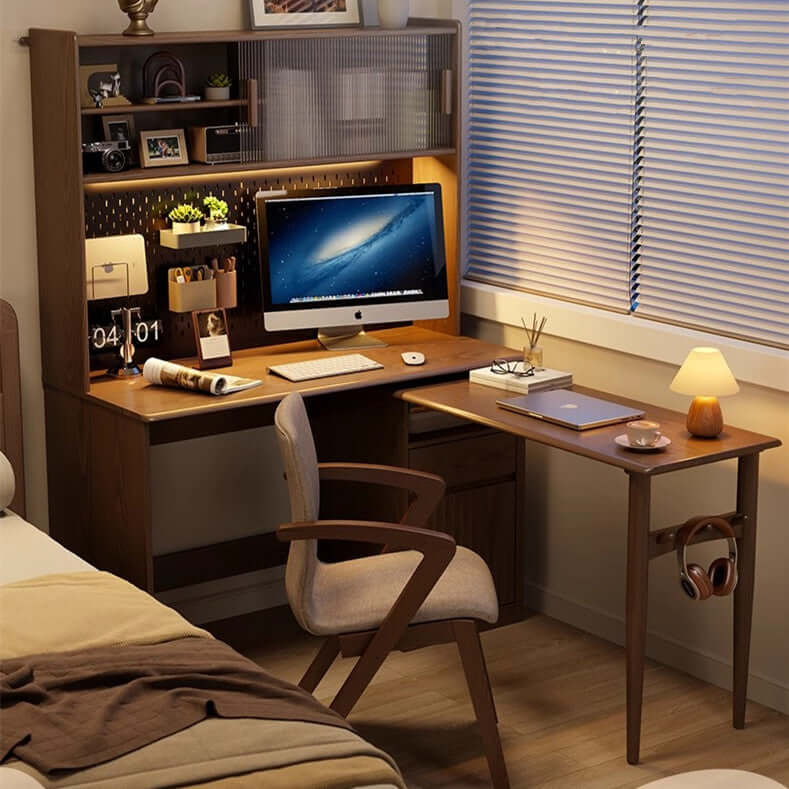 Walnut Rotating Desk with Pegboard Storage