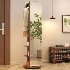 Walnut Rotating Full-Length Mirror with Coat Rack