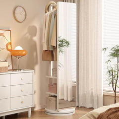 Walnut Rotating Full-Length Mirror with Coat Rack