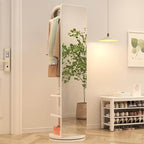 Walnut Rotating Full-Length Mirror with Coat Rack