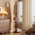 Walnut Rotating Full-Length Mirror with Coat Rack