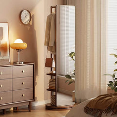 Walnut Rotating Full-Length Mirror with Coat Rack