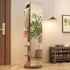 Walnut Rotating Full-Length Mirror with Coat Rack