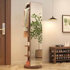 Walnut Rotating Full-Length Mirror with Coat Rack