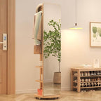 Walnut Rotating Full-Length Mirror with Coat Rack