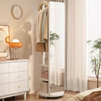 Walnut Rotating Full-Length Mirror with Coat Rack