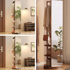 Walnut Rotating Full-Length Mirror with Coat Rack Main Product Image