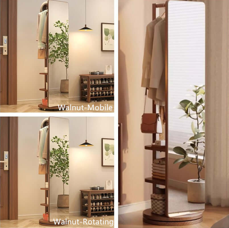 Walnut Rotating Full-Length Mirror with Coat Rack Main Product Image