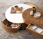Walnut Round Coffee Table With Hidden Storage Drawers