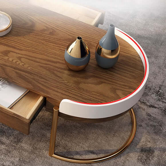 Walnut Round Coffee Table With Hidden Storage Drawers