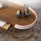 Walnut Round Coffee Table With Hidden Storage Drawers