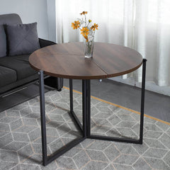Walnut Round Folding Table With Space-Saving Design