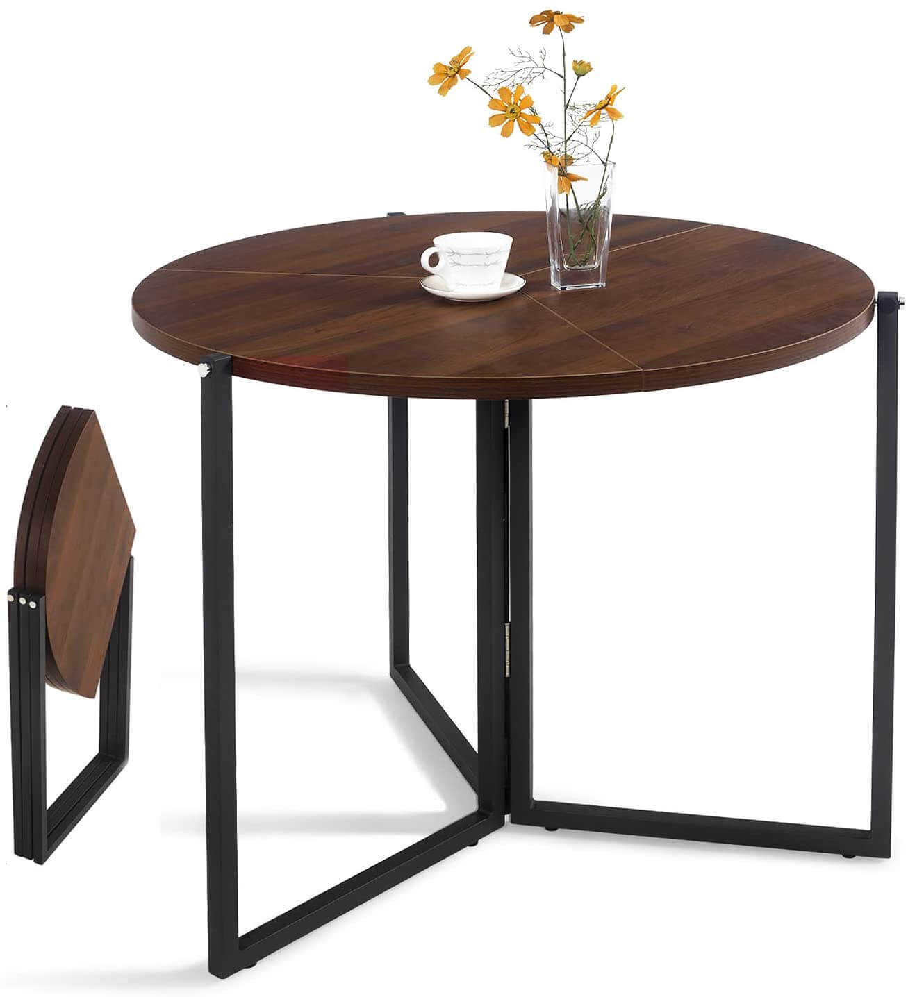Walnut Round Folding Table With Space-Saving Design Secondary image