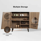 Walnut Shoe Storage Cabinet With 5 Shelves And 2 Doors