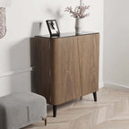 Walnut Shoe Storage Cabinet With 5 Shelves And 2 Doors