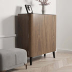 Walnut Shoe Storage Cabinet With 5 Shelves And 2 Doors