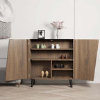 Walnut Shoe Storage Cabinet With 5 Shelves And 2 Doors