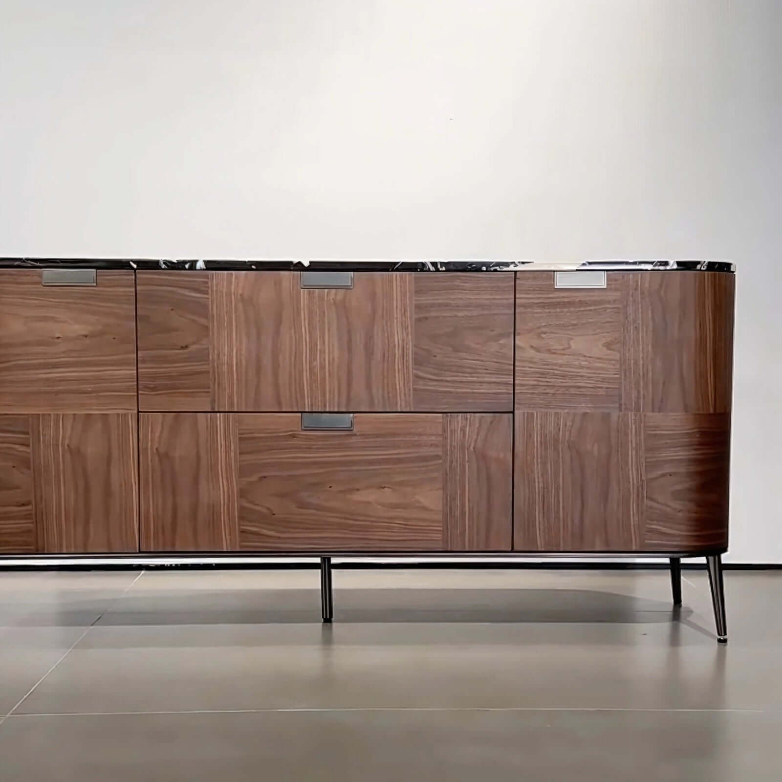 Walnut Sideboard with Black Marble Top, 71" Buffet Cabinet