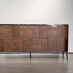 Walnut Sideboard with Black Marble Top, 71" Buffet Cabinet