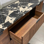 Walnut Sideboard with Black Marble Top, 71" Buffet Cabinet