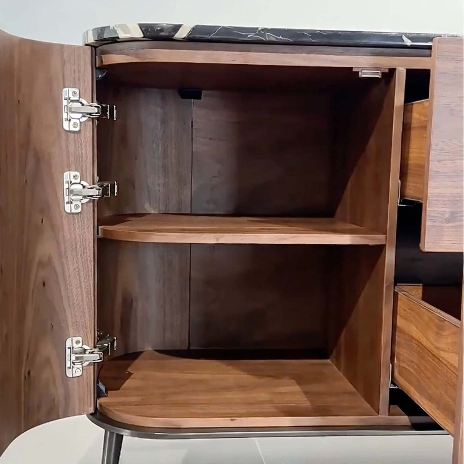 Walnut Sideboard with Black Marble Top, 71" Buffet Cabinet