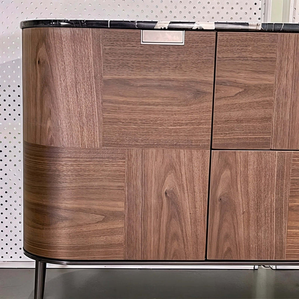 Walnut Sideboard with Black Marble Top, 71" Buffet Cabinet