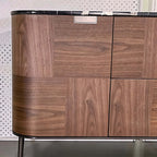 Walnut Sideboard with Black Marble Top, 71" Buffet Cabinet