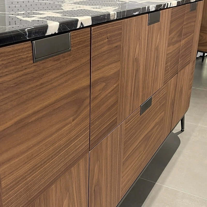 Walnut Sideboard with Black Marble Top, 71" Buffet Cabinet