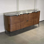 Walnut Sideboard with Black Marble Top, 71" Buffet Cabinet