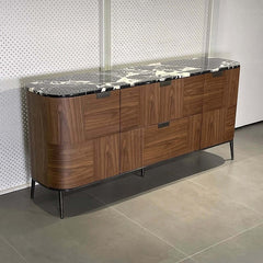 Walnut Sideboard with Black Marble Top, 71" Buffet Cabinet