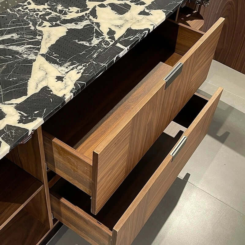 Walnut Sideboard with Black Marble Top, 71" Buffet Cabinet