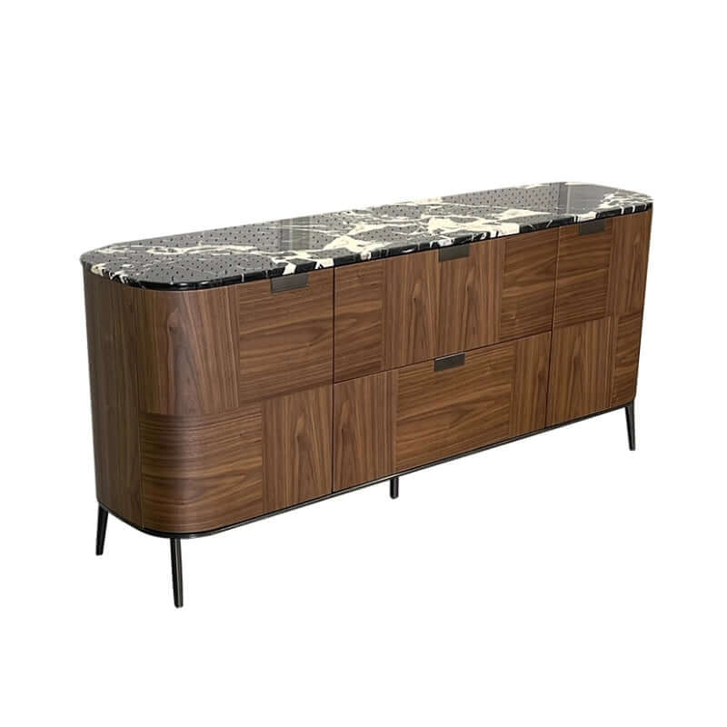 Walnut Sideboard with Black Marble Top, 71" Buffet Cabinet Main Product Image