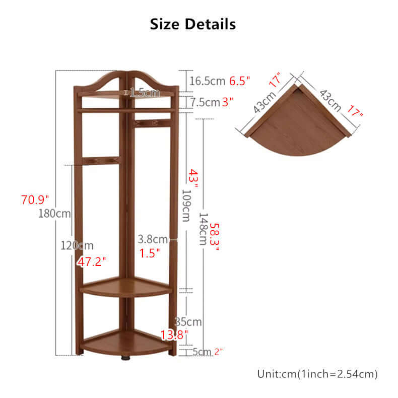 Walnut Solid Wood Corner Coat Rack with Adjustable Shelf