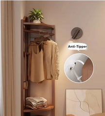 Walnut Solid Wood Corner Coat Rack with Adjustable Shelf