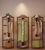 Walnut Solid Wood Corner Coat Rack with Adjustable Shelf