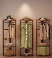 Walnut Solid Wood Corner Coat Rack with Adjustable Shelf