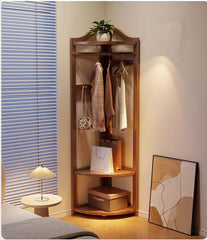 Walnut Solid Wood Corner Coat Rack with Adjustable Shelf