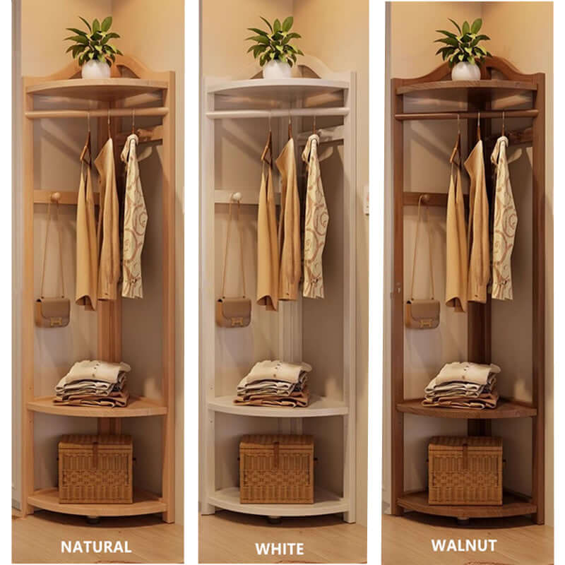 Walnut Solid Wood Corner Coat Rack with Adjustable Shelf Main Product Image Hauptbild