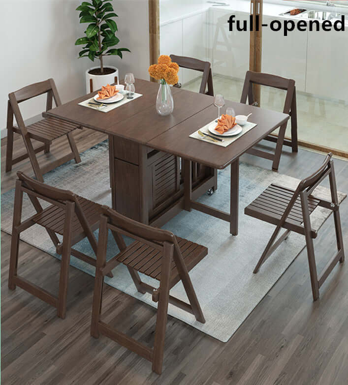 Walnut Solid Wood Dining Set With Drop Leaf Table