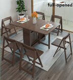 Walnut Solid Wood Dining Set With Drop Leaf Table