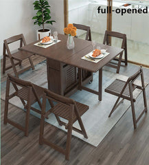 Walnut Solid Wood Dining Set With Drop Leaf Table