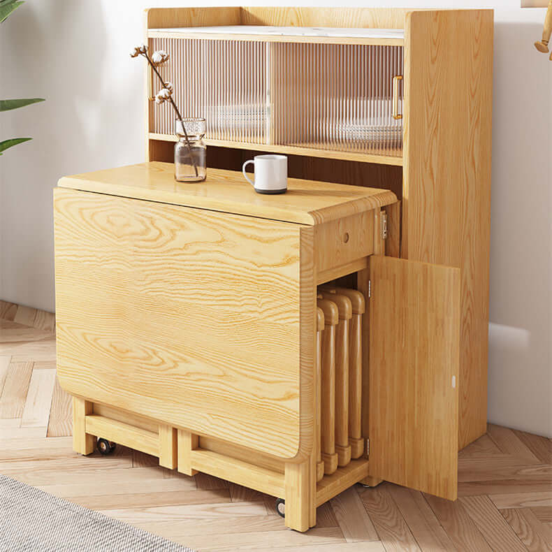 Walnut Solid Wood Dining Set With Drop Leaf Table Secondary image