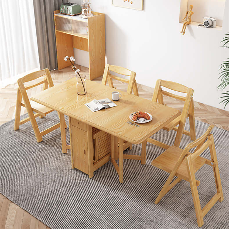 Walnut Solid Wood Dining Set With Drop Leaf Table